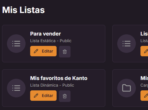 App screenshot showing custom lists